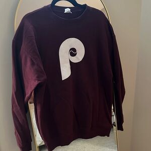 WOMENS MAROON CUSTOM PHILLIES SWEATSHIRT. PHILLIES “P” IS THE FRONT.